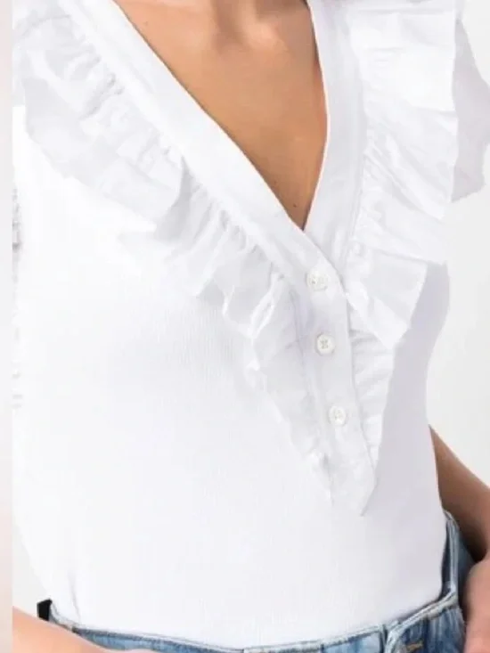 Veronica Beard Adrianna Ribbed Ruffle Top - Picture 9 of 10